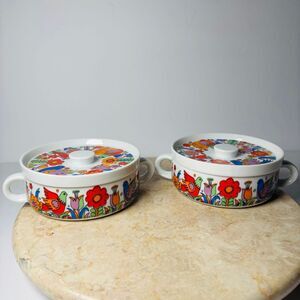 3 Vintage Crown Royal Porcelain Paradise Pattern Bowl & Lid Oven proof‎ 3697